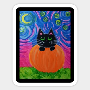 Happy Halloween Black Cat with Pumpkin Sticker